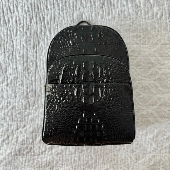 Brahmin Dartmouth Croc-Embossed Genuine Leather Backback in Black Melbourne🖤 NWT - Picture 2 of 11